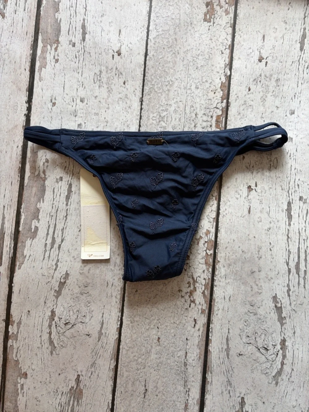 Roxy Navy Embroidered Strappy Bikini Bottom